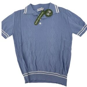 OXXKNITSTORE Mens Blue Knit Polo Shirt XL New Short Sleeve Retro Style